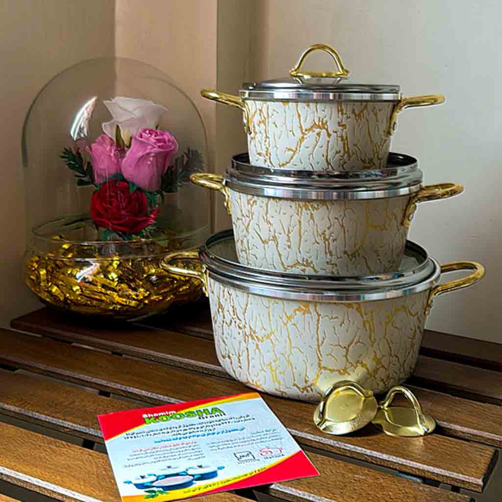 سرویس سه قابلمه کوشا ماربل رنگ کرم طلایی