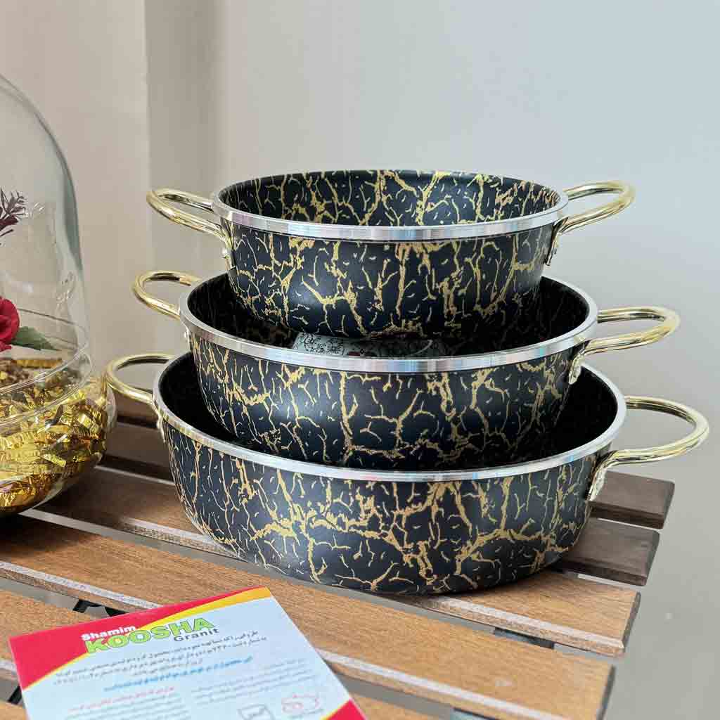 ست سه‌تابه نچسب کوشا سایز ۲۰، ۲۴، ۲۸ رنگ مشکی طلایی