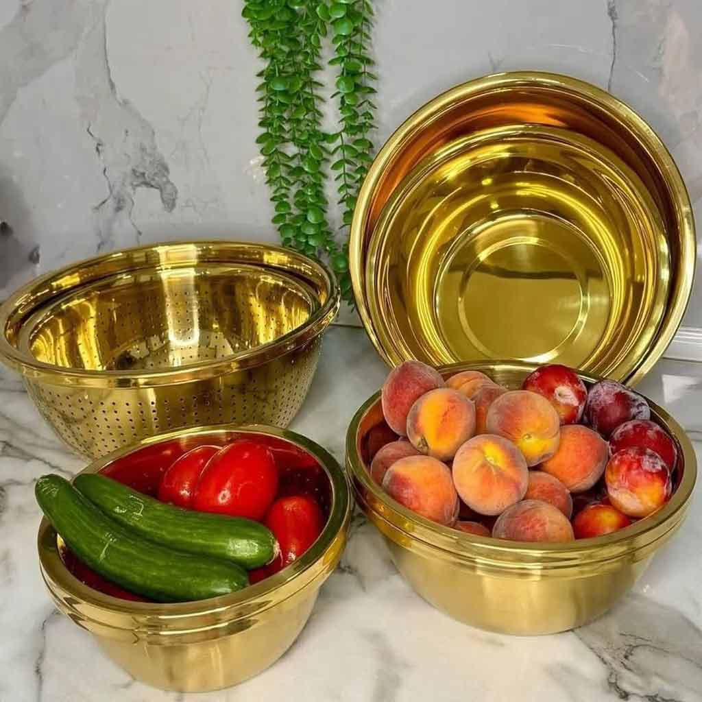 ست لگن و آبکش طلایی